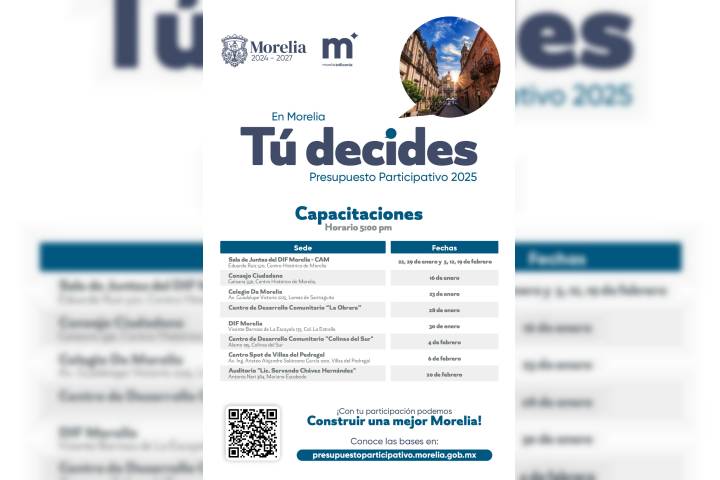 Gobierno de Morelia invita a capacitaciones del Presupuesto Participativo 2025
