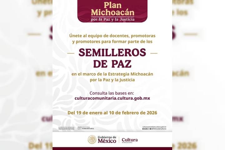 ¿Eres docente o promotor cultural? Súmate a los Semilleros de Paz en Michoacán
