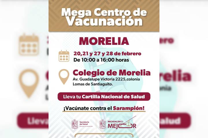 SSM habilitará mega centro de vacunación contra sarampión en Colegio de Morelia