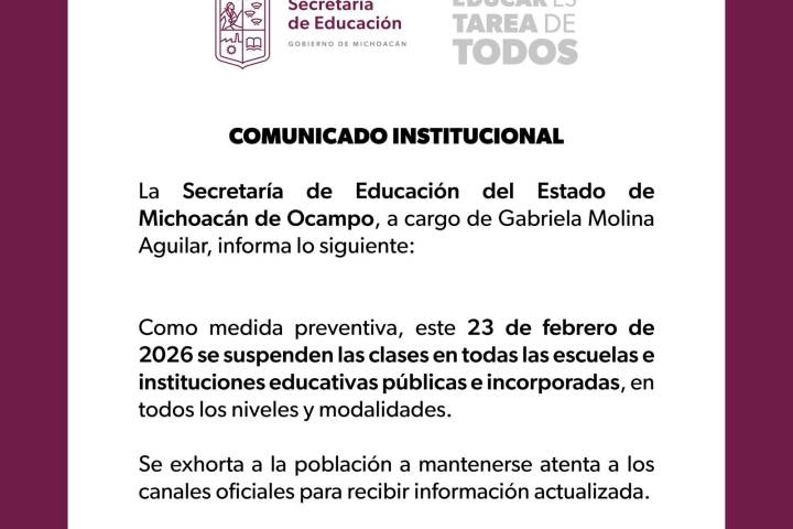 Se suspenden clases este lunes 23 de febrero: SEE