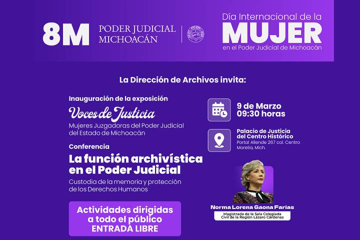 En el marco del 8M, el Poder Judicial de Michoacán realizará actividades para visibilizar el papel de las mujeres en la justicia