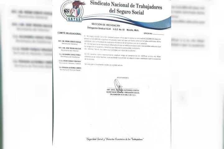 Evidencian petición de "moches" para Simbad Solorio, hoy aspira a ser dirigente de la Sección XX del SNTSS
