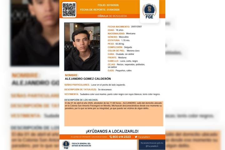 Buscan a joven de 18 años desaparecido en San Antonio Parangaré, Morelia