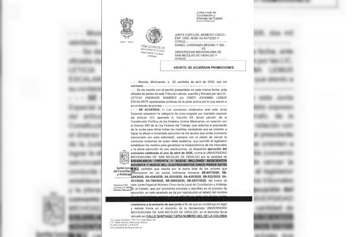 JLCA establece embargo, en cuanto concluya huelga, a UMSNH por incumplimiento de convenio