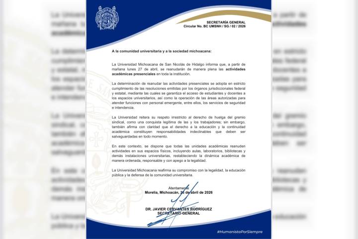 Se reanudan clases mañana en la UMSNH