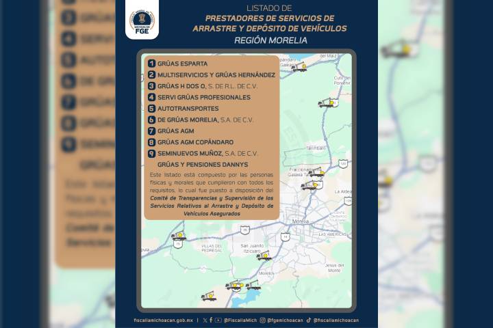 FGE publica padrón oficial de grúas autorizadas para dar certeza y evitar abusos en el arrastre y resguardo vehicular
