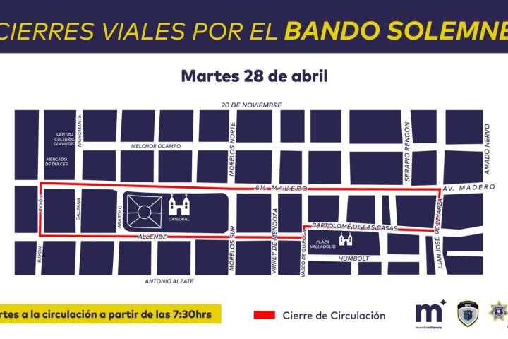 Policía Morelia anuncia cierres viales por recorrido en Bando Solemne