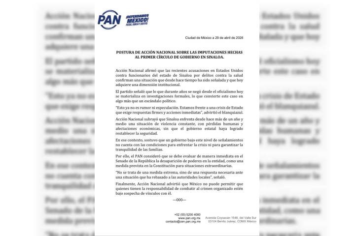 PAN pide desaparición de poderes en Sinaloa