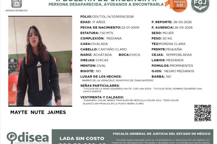 Localiza FGE Michoacán, en coordinación con Fiscalía del Estado de México, a joven mexiquense desaparecida
